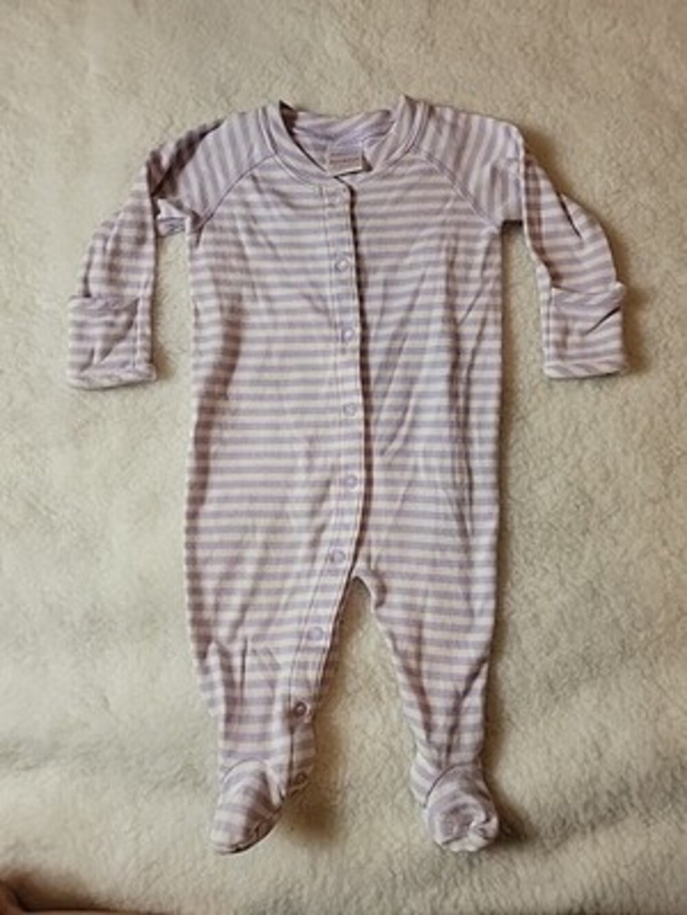 Hanna Andersson Sz 60cm 3-6M Button Up Sleeper Pajamas Purple Stripe